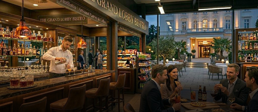 Hotelbar mit herzhaften heißen Snacks und Drinks